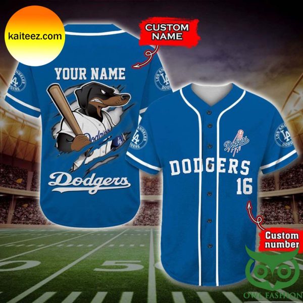 Custom Name Los Angeles Dodgers Dog In Blue Baseball Jersey