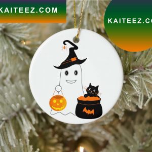 Cute Ghost With Black Cat Halloween Tree Decor Gift Friends Ornament
