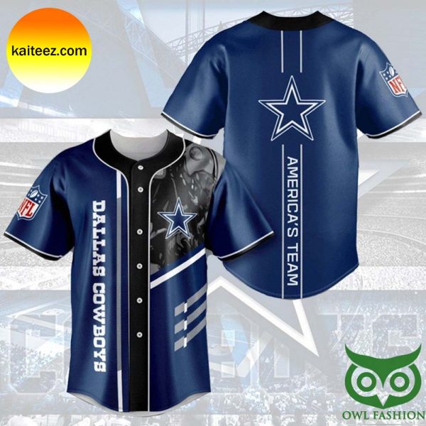 Dallas Cowboys Logo In Blue and Black Baseball Jersey