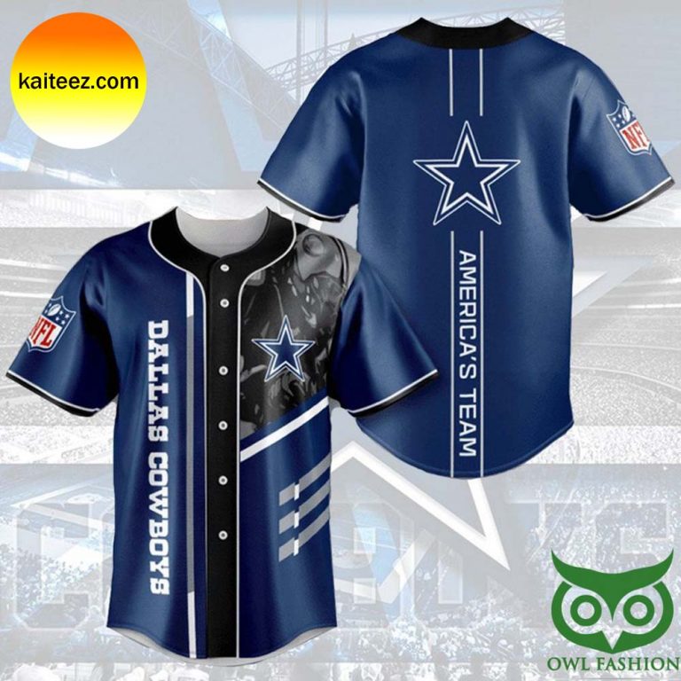 Dallas Cowboys Logo In Blue and Black Baseball Jersey - Kaiteez