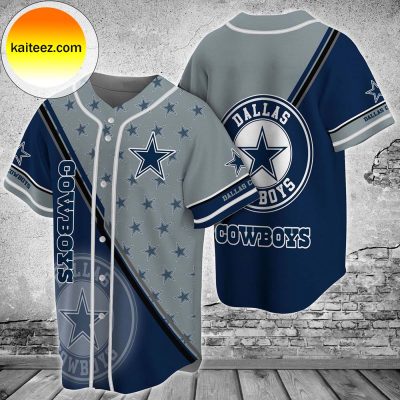 Dallas Cowboys Logo In Blue and Black Baseball Jersey - Kaiteez