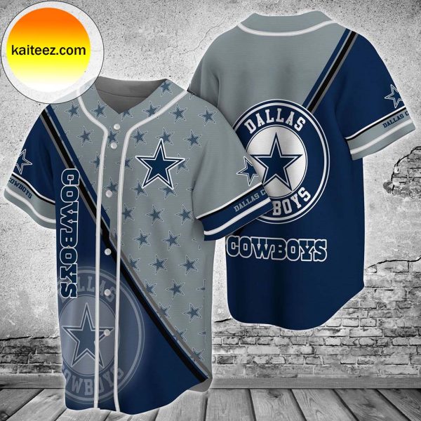 Dallas Cowboys NFL Logo Pattern Blue Gray Baseball Jersey