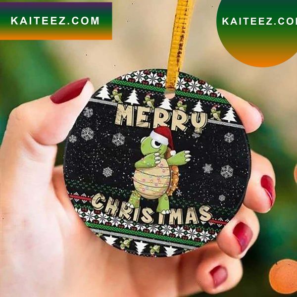 Funny Santa Turtle Dabbing Dancing Christmas Ceramic Ornament