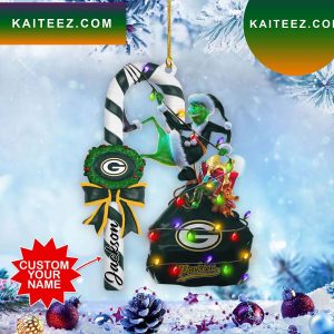 Green Bay Packers NFL Custom Name Grinch Candy Cane Grinch Decorations Outdoor Ornament