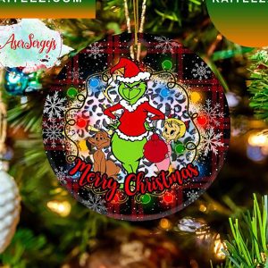 Grinch And Dog Max Buffalo Plaid Lights Christmas Grinch Decorations Outdoor Ornament