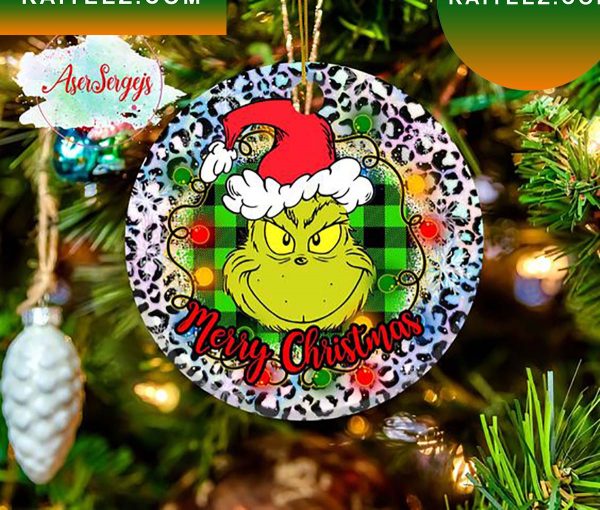 Grinch Face Buffalo Plaid Lights Christmas Grinch Decorations Outdoor Ornament