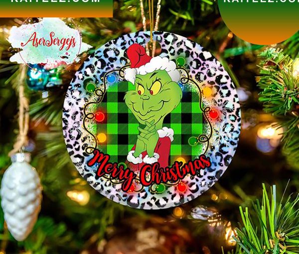 Grinch Santa Buffalo Plaid Lights Christmas Grinch Decorations Outdoor Ornament