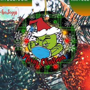 Grinch Wear Mask Buffalo Plaid Lights Christmas Grinch Decorations Outdoor Ornament