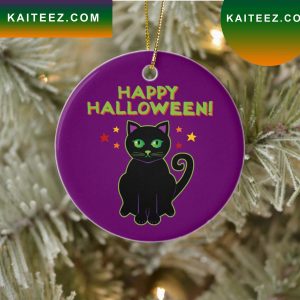 Happy Halloween Black Cat Tree Decor Gift Friends Ornament