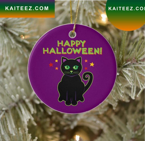 Happy Halloween Black Cat Tree Decor Gift Friends Ornament