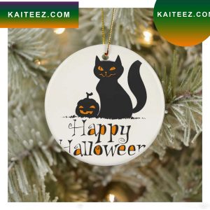 Happy Halloween Funny Black Cat With Pumpkin Ornament