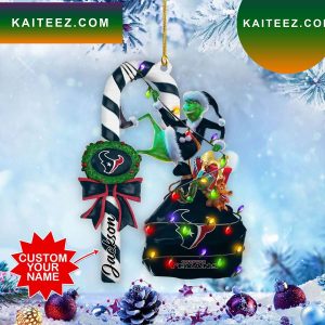 Houston Texans NFL Custom Name Grinch Candy Cane Grinch Decorations Outdoor Ornament