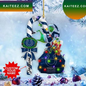 Indianapolis Colts NFL Custom Name Grinch Candy Cane Grinch Decorations Outdoor Ornament