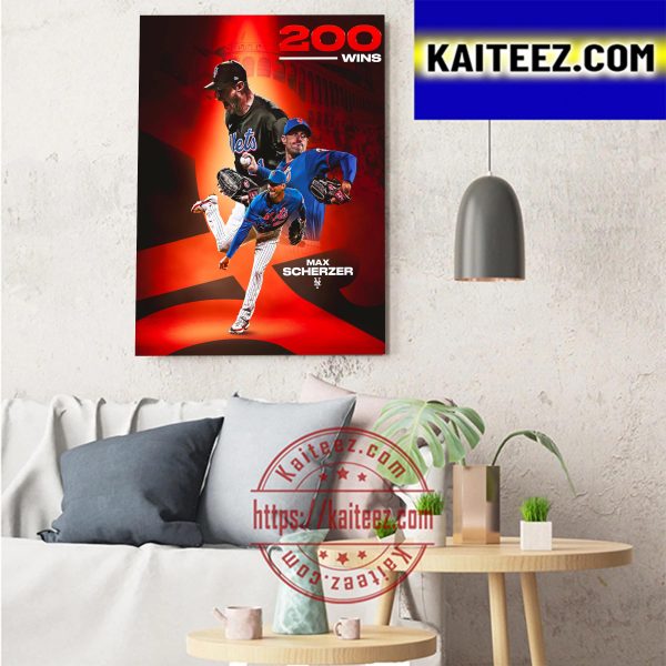 Max Scherzer Of New York Mets With 200 Wins Art Decor Poster Canvas