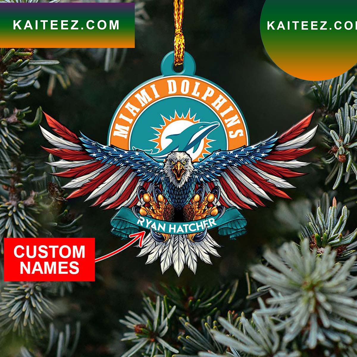 NFL Miami Dolphins Xmas Ornament American US Eagle
