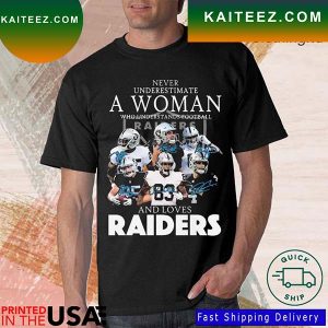 Never Underestimate A Woman Who Understands Football And Loves Las Vegas Raiders Signatures T-shirt