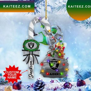 Oakland Raiders NFL Custom Name Grinch Candy Cane Grinch Decorations Outdoor Ornament