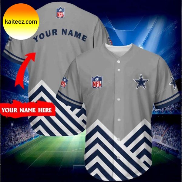 Personalized Dallas Cowboys NFL Logo Pattern Gray Baseball Jersey