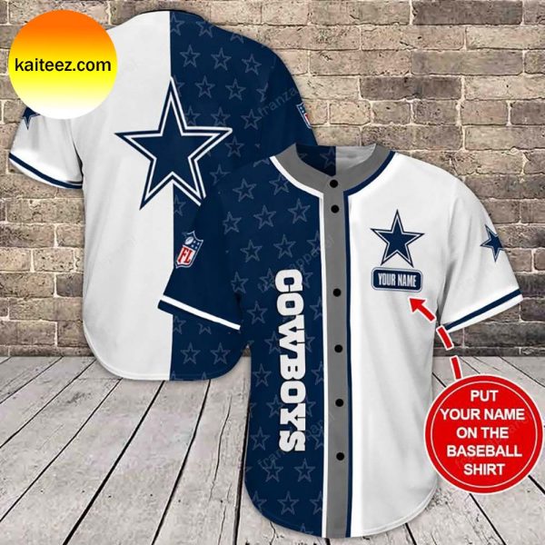Personalized Dallas Cowboys Pattern Logo Blue And White Baseball Jersey
