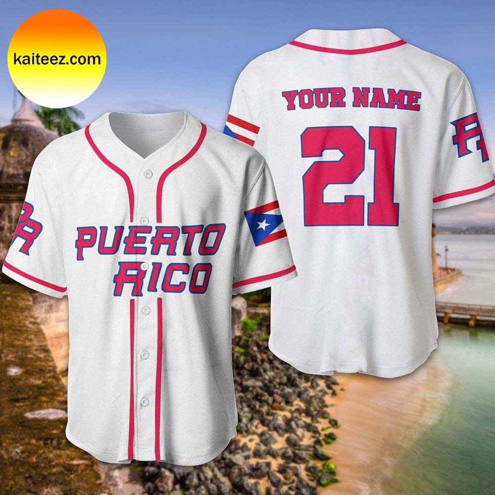 Personalized Puerto Rico Flag White Pinky Baseball Jersey