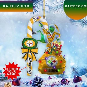 Pittsburgh Steelers NFL Custom Name Grinch Candy Cane Grinch Decorations Outdoor Ornament
