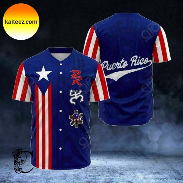 Puerto Rico Flag Blue Baseball Jersey Kaiteez