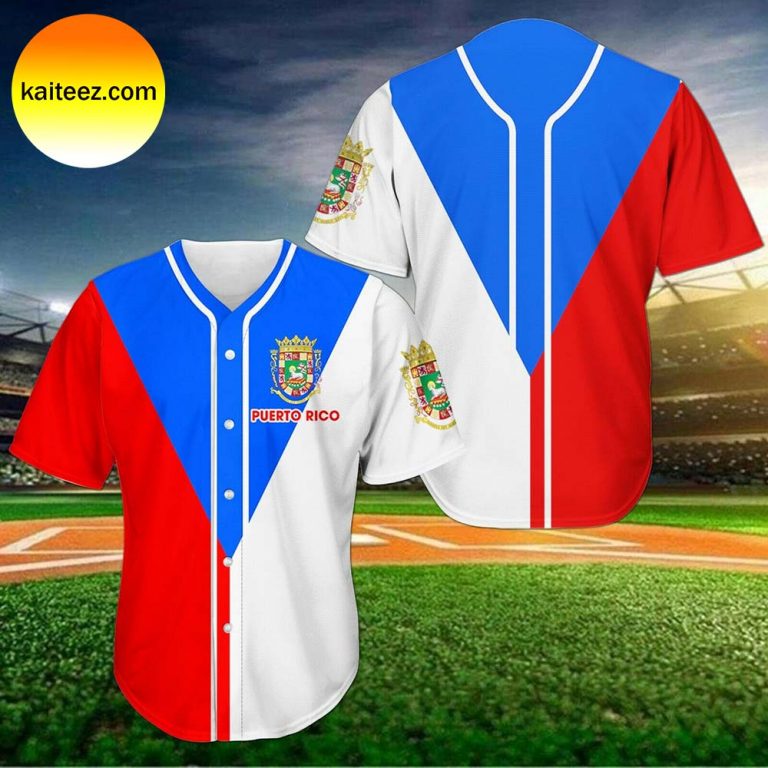 Puerto Rico Flag Red Blue White Baseball Jersey Kaiteez