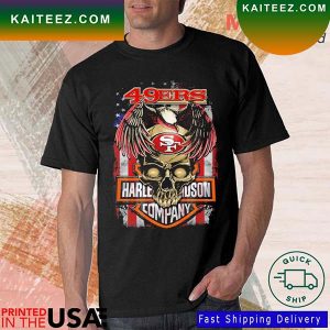 Skull Harley Davidson Company San Francisco 49ers American Flag T-shirt