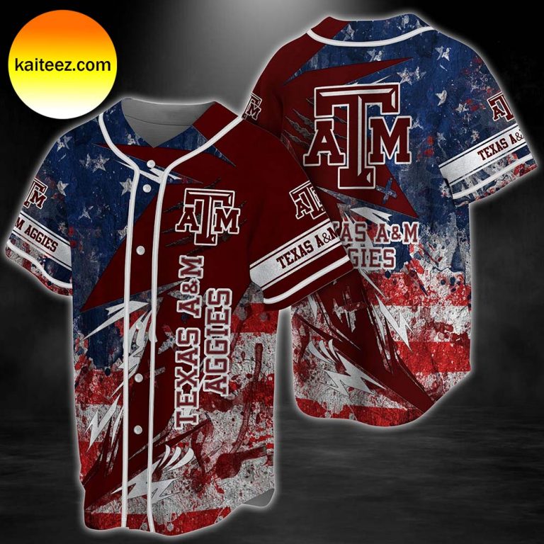 Texas A&M Aggies baseball Pattern White Red Baseball Jersey - Kaiteez