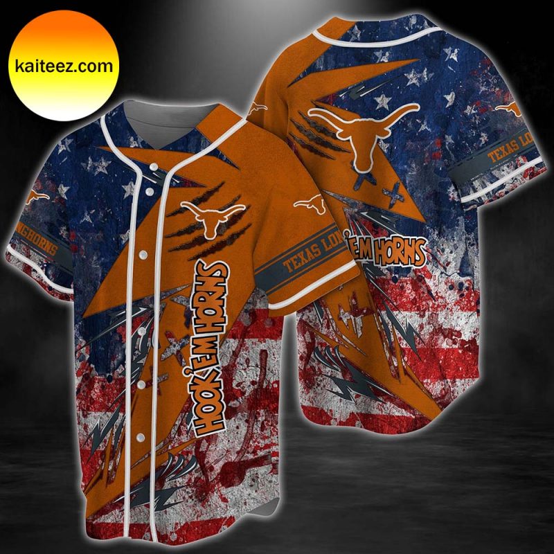 Texas Longhorns baseball Flag Pattern Baseball Jersey Kaiteez