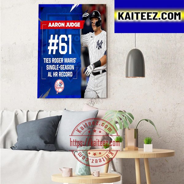 The New York Yankees Aaron Judge 61 AL HR Record Art Decor Poster Canvas