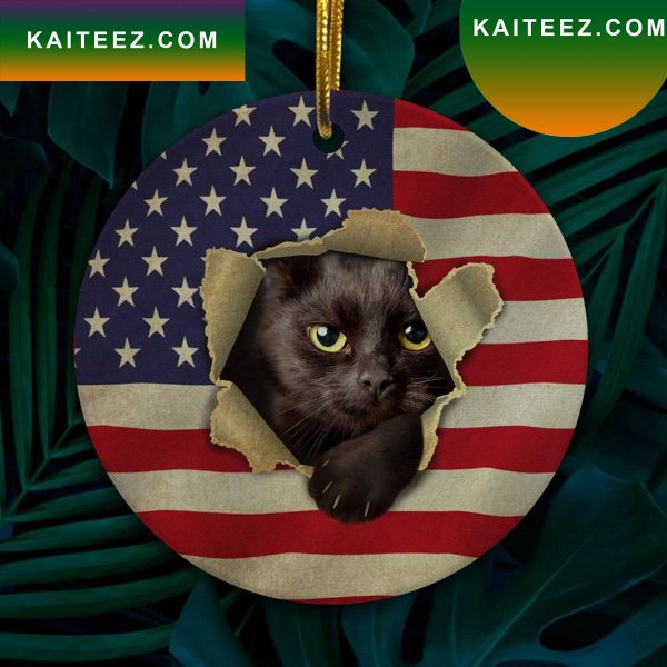 4th Of July Black Cat In American Flag Ative Independence Day Christmas 2022 Ornament