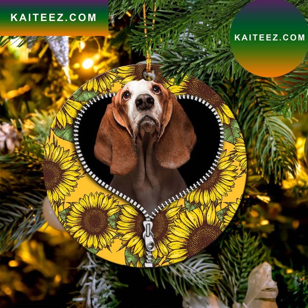 Basset Hound Sunflower Zipper Mica Circle Ornament Perfect Gift For Holiday