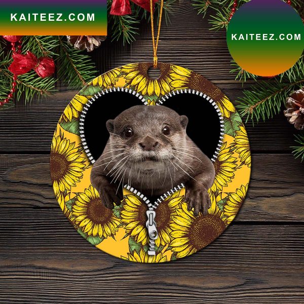 Beaver Sunflower Zipper Mica Circle Ornament Perfect Gift For Holiday