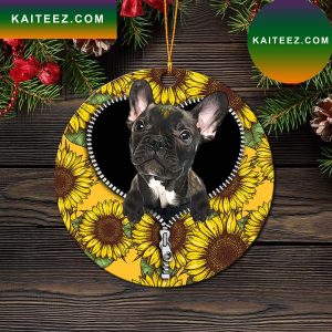 Black French Bulldog Sunflower Zipper Mica Circle Ornament Perfect Gift For Holiday