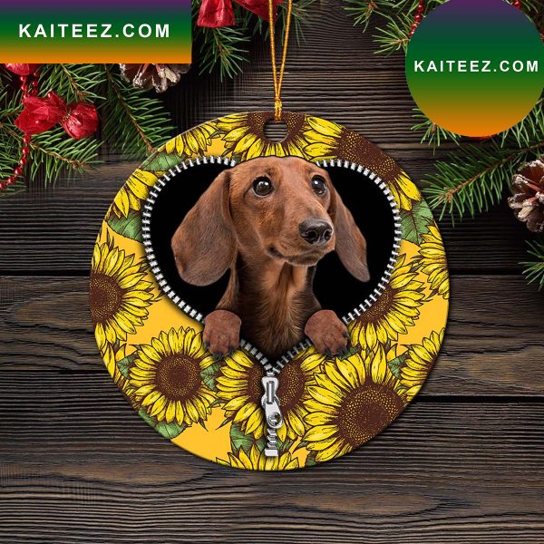 Brown Dachshund Sunflower Zipper Mica Circle Ornament Perfect Gift For Holiday