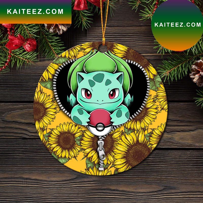 Bulbasaur Pokemon Sunflower Zipper Mica Circle Ornament Perfect Gift