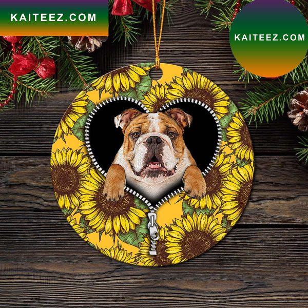 Bull Dog Sunflower Zipper Mica Circle Ornament Perfect Gift For Holiday