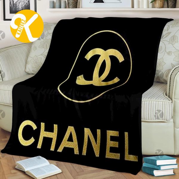 Chanel Big Golden Logo In Black Background Basic Blanket