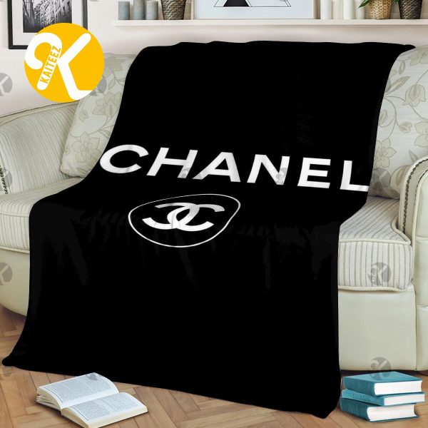 Chanel Big Signature Logo In Basic Black Background Blanket