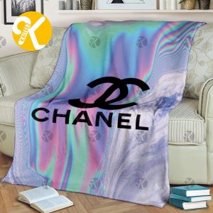 Chanel Big Signature Logo In Colorful Hologram Background Effect Blanket