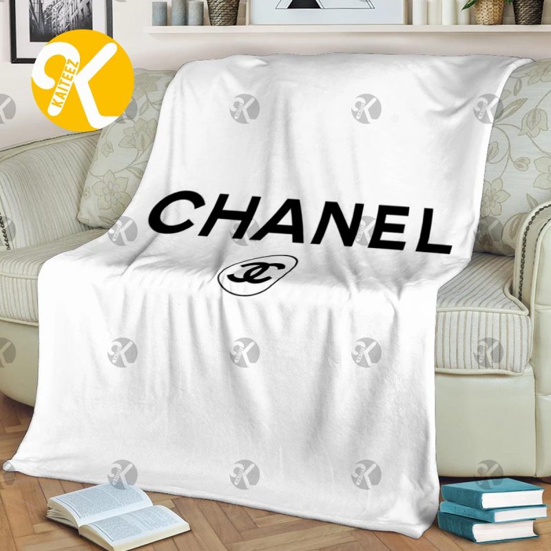 Chanel Big Signature Logo In White Background Basic Blanket - Kaiteez