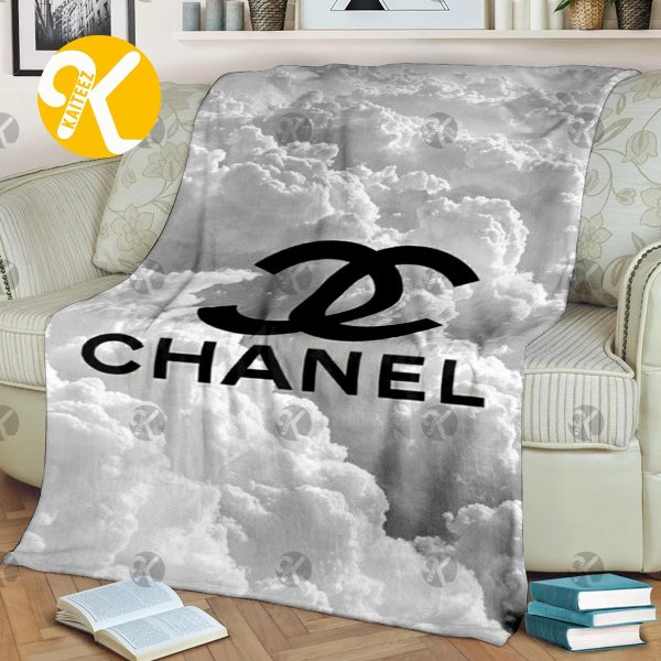 Chanel Black Big Logo In White Cloud Background Effect Blanket