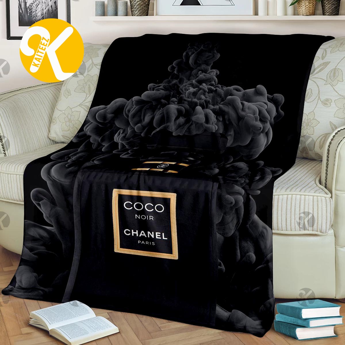Chanel Coco Noir Black Perfume With Mistic Black Cloud Effect Background  Blanket - Kaiteez