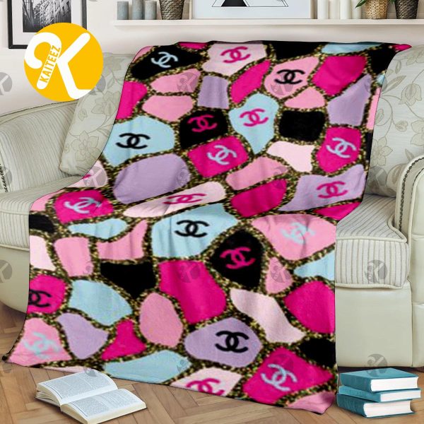 Chanel Colorful Logo With Golden Glitter Line Blanket
