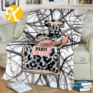 Chanel Leopard Print Perfume Bottle In Black And White Background Blanket