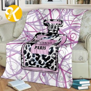 Chanel Leopard Print Perfume Bottle In Trending Purple And White Background Blanket