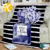 Chanel No.5 Blue Perfume Bottle With Blue Hydrangea In White Background Blanket