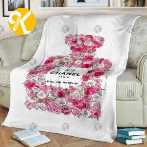 Chanel No.5 Colorful Floral Perfume In White Background Blanket