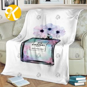 Chanel No.5 Pastel Watercolor Perfume Bottle In White Background Blanket